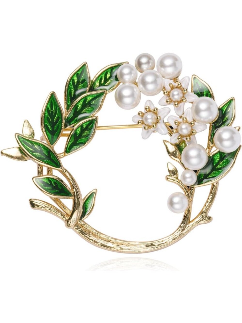 Handmade Gardenia Brooches & Pins for Women | Enamel Flower Jewelry, Green